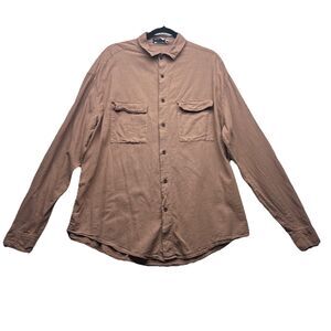 ASOS Mens Brown Cotton Blend Long Sleeve Shirt Size Large Button Up